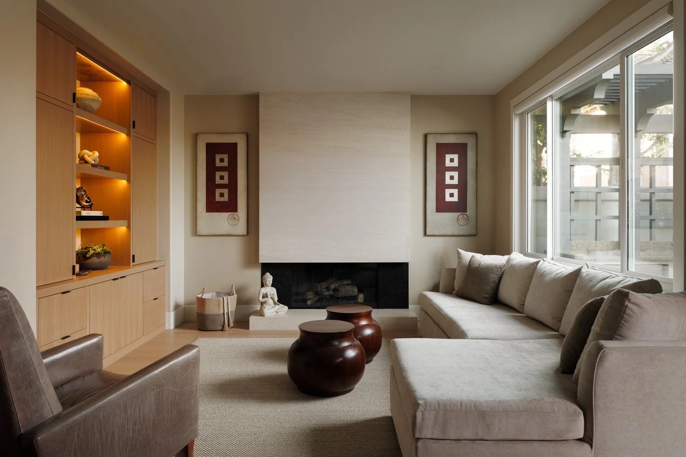 Calm, light-filled Newport Beach living space designed by KADI Design