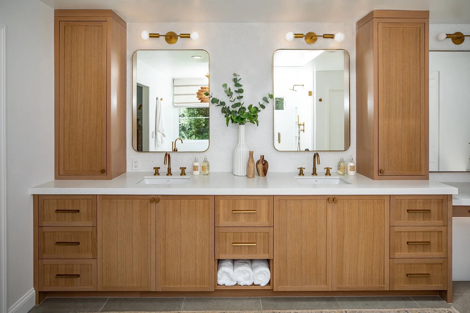 Saddle House, primary bathroom double vanity in the project by KADI Design